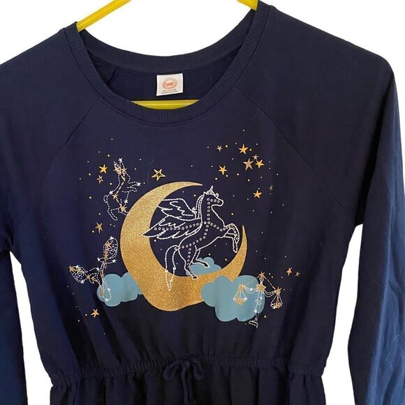Wonder Nation Girls size 14/16 long sleeve dress drawstring waist pockets moon - Picture 2 of 7